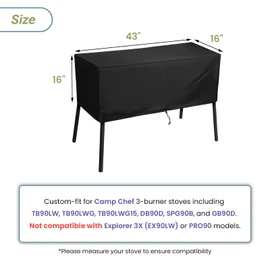 Patio Cover for Camp Chef 3 Burner Stoves - Outdoor Grill Stove Protector Fits TB90LW, TB90LWG, TB90LWG15, DB90D, SPG90B, PRO90, 43" L x 16" W x 16" H (for 3 Burner)