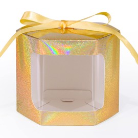 24 gift boxes with display windows, hexagonal paper boxes with lids, suitable for gift giving, crafting, cakes, candy boxes, wedding party birthday gift boxes