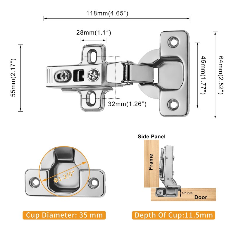 Chibery 2 PCS Half Overlay Soft Close Hinges, Clip ON