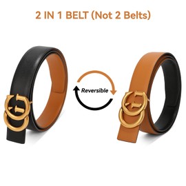 Mens & Womens Reversible Leather Belt with Gold Buckle for Dress Casual and Jeans, width 1.3",One Reverse for 2 Colors (125CM(Waist38''~44''))