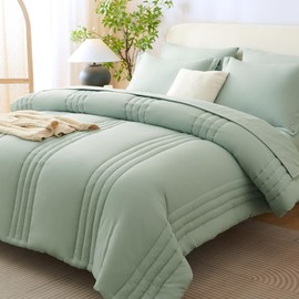 CozyLux Queen Comforter Set - 7 Pieces Bed in a Bag Sage Green Comforters Queen Size Bed Set, Soft Bedding Set with All Seasons Comforter, Sheets, Pillowcases & Shams