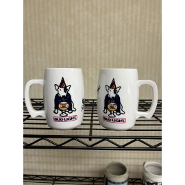 Bud Light Lot Of 2 Spuds MacKenzie Bud Light MUG  Anheuser Busch  White Plastic