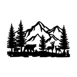 WADORN Wall Decoration with Bear Motif Mountain Forest, Wall Art with Silhouettes of Wildlife Bear Deer Rabbit Wall Art Sign Home Decoration for Home Balcony Garden Courtyard Living Room 30 x 17.7 cm