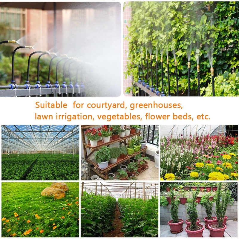 Garden Watering System, Greenhouse Mist Drip Irrigation Kit, 49Ft Hanging