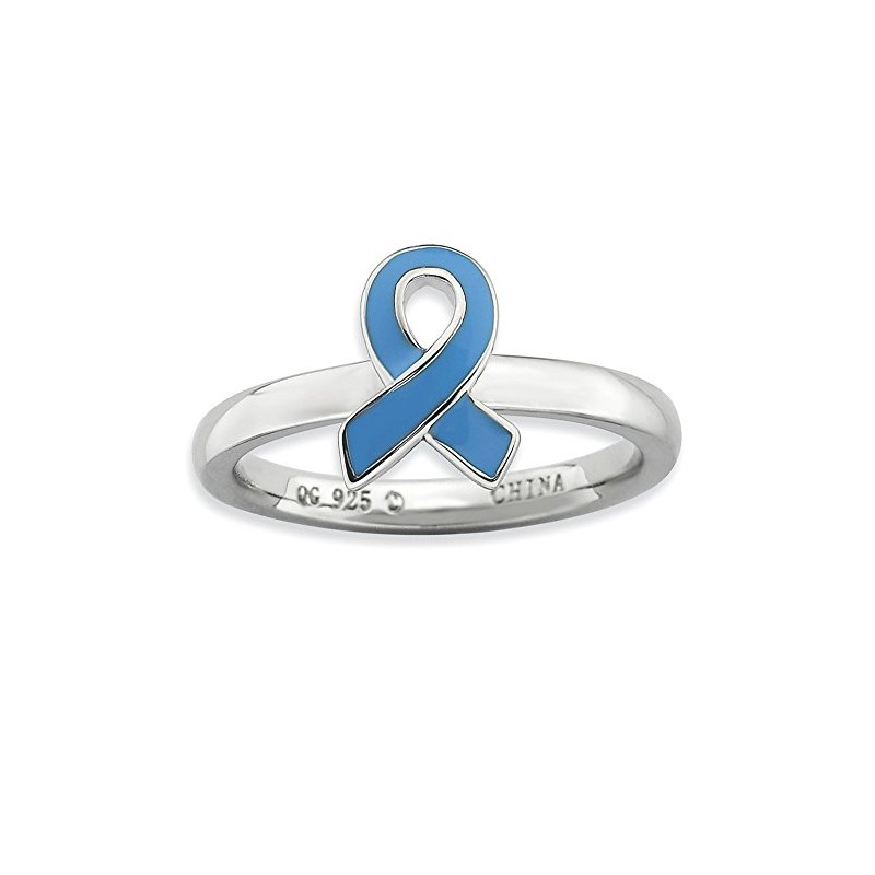 Stackable Expressions Sterling Silver Blue Enameled Awareness Ribbon Ring Size