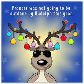Twizler Merry Christmas Card with Prancer Upstaging - Funny Christmas Card - Xmas Card - Happy Christmas Card - Womens Christmas Card for Her Female - Mens Christmas Card for Him Male