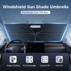 Autorder Windshield Sun Shade Umbrella for 2022-2025 Honda Civic Accessories,Upgraded Ice Crystal Material,Easy Setup Umbrella Sunshade for Car Windshield,100% Sun Blocking
