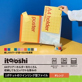 Plus ITOSHI FL-324CF 91-816 Oshikatsu Ring File, 1 Pocket, A4 Clear File, Storage, Compact, Twin Ring Type File, Orange
