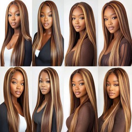 BilltiiWW P427 Bundles Human Hair Highlight Straight Bundles Ombre Honey Blonde Two Tone Brazilian Human Hair Extensions Soft and Silky for Black Women 14 16 18 Inch
