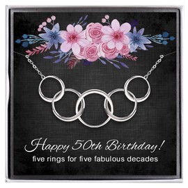 ALoveSoul 50th Birthday Gifts for Women - 925 Sterling Silver 5 Interlocking Circles Necklace, Gifts for Her, 50 Years Old Birthday Ideas