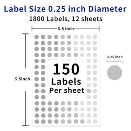 Yeachlaing 0.25 Inch Round Permanent Adhesive Color-Code Dot Stickers,Silver,Pack of 1800