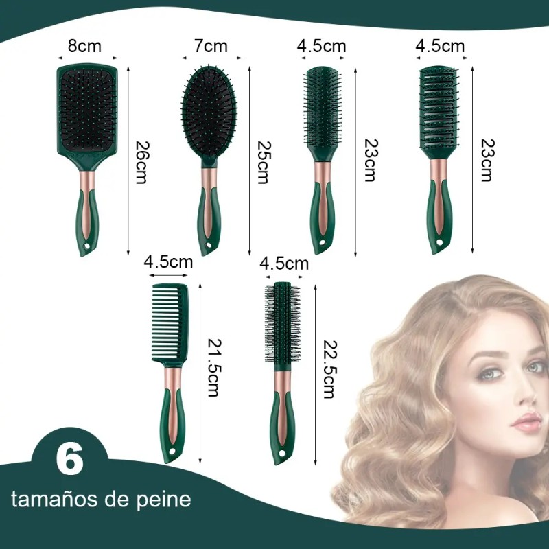 6 Piezas Herramientas De Peluquería Peine Redondo Para Peluq
