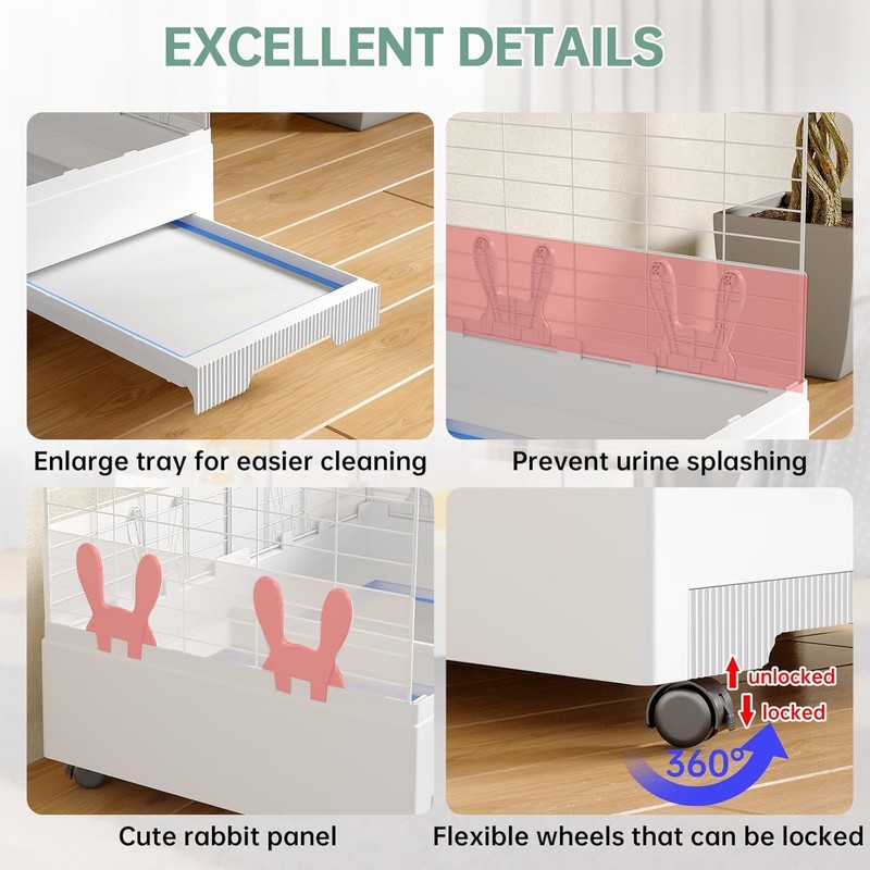 Oneluck Deluxe Rolling Bunny Hutch with Urine Guard,Small Rabbit Cage