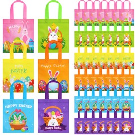 Sweetude 60 Pcs Easter Tote Bags Bulk Easter Gift Bags Easter Treat Bags with Handles Reusable Easter Non Woven Bags Easter Goodie Bags Easter Party Favor Bags for Party Supplies