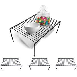 Evelots Kitchen Cabinet Wire Shelf Organizer/Rack - 4 Pack Sturdy Large Metal Shelf Risers - Double Your Counter Space - Great for Kitchen, Freezer, Pantry and Bathroom - Rustproof - Black
