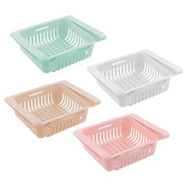 Hsthe Sea Set of 4 Fridge Organizer Shelf Set with Pull Out Drawers, Fridge Storage Organiser, Fridge Organiser Shelf Inserts (Blue, White, Pink, Beige)