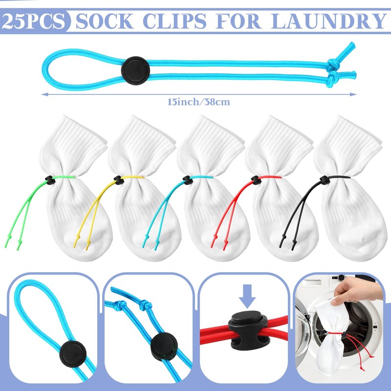 Lineshading 49 Pcs Laundry Strap Sock Clips Set Includes 24