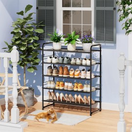 SUFAUY Shoe Rack, 5-Tier 33" Wide Shoe Storage Rack for 24-30 Pairs of Shoes, Mesh Shoe Organizer for Entryway Closet, Steel Frame, Industrial, Black
