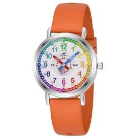 ManChDa Kids Watch for Girls Analog Watch Childrens Toddler Watch for Kid 8-12 Tell Time Watch Easy to Read Teaching Watch Time Learning Study Time Teacher Watch Kids Gift Christmas Orrange