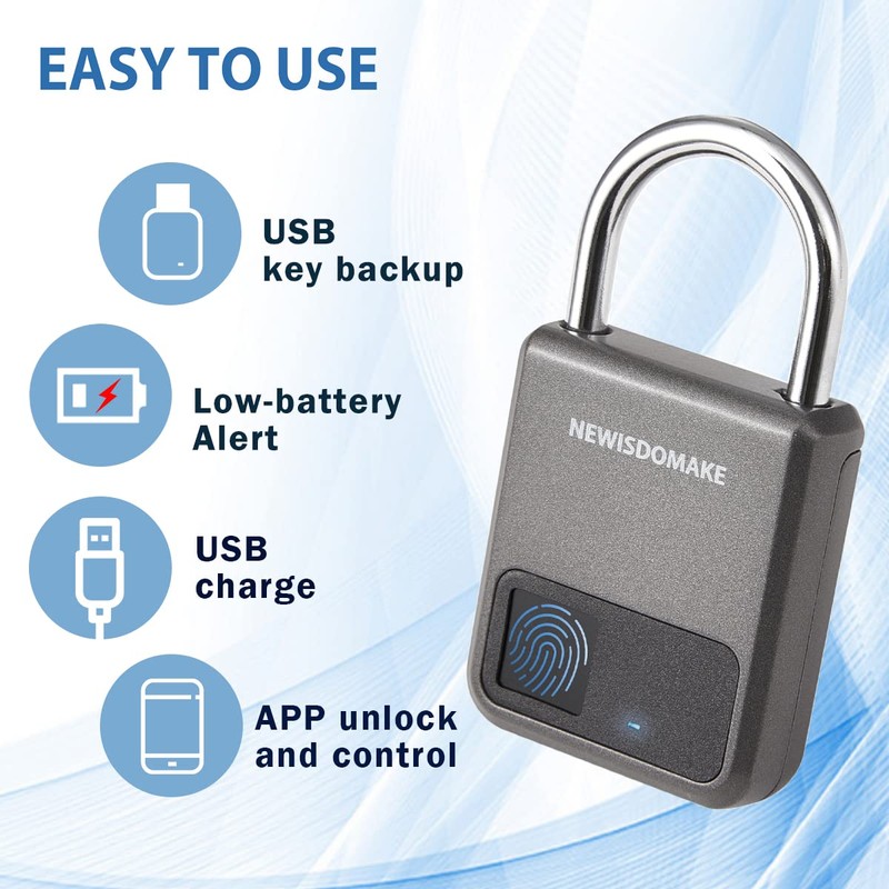 Fingerprint Padlock, (Gray) 3.9 55