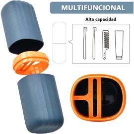 2 Estuche para Cepillo para Polvo de Dientes de Viaje,Soporte para Cepillo para Polvo de Dientes con 5 Fundas para Cepillos de Dientes,Estuche de Viaje Portátil para Viajes,Negocios (Azul+Rosa)