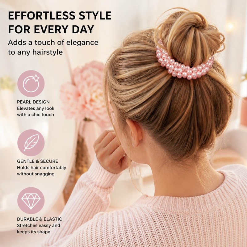Hair Accessories Set - Pearl Hair Tie - Bow Clips