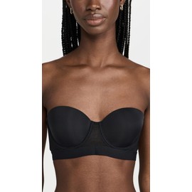 LIVELY Smooth Strapless No-Slip Bra for Women | Flexible Underwire Bra, Balconette Cups | Mesh Fabric Sides, Removable Straps, Jet Black, 36B