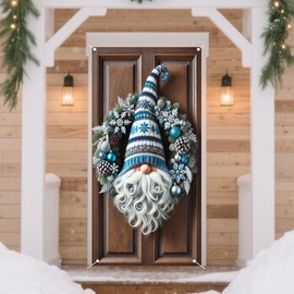 Nuxovilar Christmas Door Cover Banners for Front Decorations Festive Gnome Wreath Winter Holiday Decor for Home Outdoor (35x71 Inches)