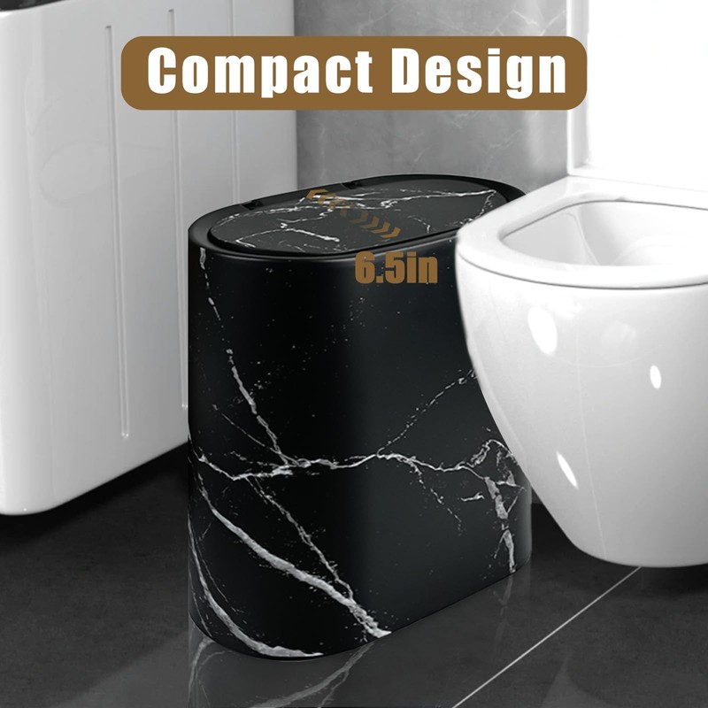Bathroom Trashcans with Lids, Plastic Marble Wood Pattern Trash Can