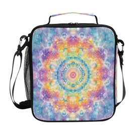 ALAZA Colorful Mandala Lunch Box for Women Men Insulated Lunch Bag with Shoulder Strap Reusable Floral Kids Lunchbox Tie Dye Cooler Tote Lunch Bag for Office Work School Picnic