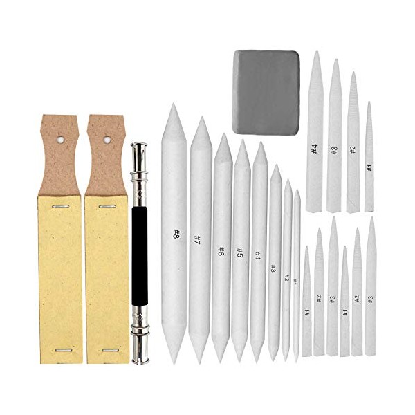 EuTengHao 22 Pieces Blending Stumps and Tortillions Set with 2 Sandpaper Pencil Sharpener, 1 Pencil Extension Tool and 1 Eraser for Student Sketch Drawing Accessories