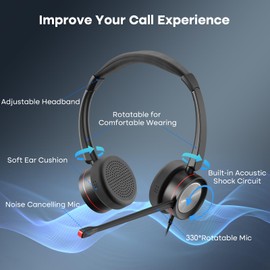 MKJ Headset with Microphone Noise Cancelling Corded RJ9 Call Center Telephone Headset for Office Phones Compatible with SIP-T28P SIP-T46S Pana sonic KX-HDV230 Grandstream GXP2160 Snom 320 Sangoma S705