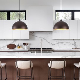 PINDODO Kitchen Pendant Lights 2 Pack, 11.8 Inch Farmhouse Pendant Light Fixtures, Adjustable Height Dome Hanging Light for Dining Room Cafe Barn,Oil Rubbed Bronze Finish