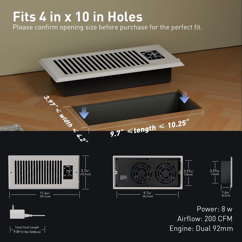 PowerScale 4" x 10" Smart Vent Air Booster Register Fan