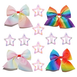 INSbobo Girls Hair Clips Set - 4 Rainbow Bows & 8 Star Clips for 1-10 Year Olds, Christmas Halloween New Year Party Accessories (12 PCS)