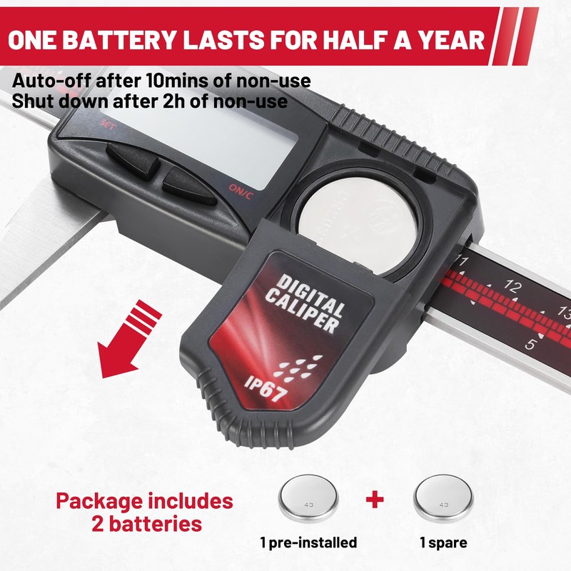 Standard Gage IP67 Digital Caliper Measuring Tool 0-6" Range, ±0.001"