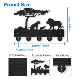 MAYJOYDIY Wooden Key Holder with Lion Prairie Tree 30 x 20 cm Lion Families Key Hanger Wild Animals Wall Mounted Key Hooks 5 Metal Hooks for Entrance Area Front Door Hallway