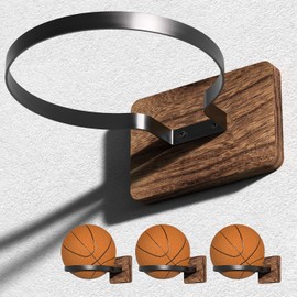 AIDILI 4 Pack Wall Basketball Holder with Wooden Base, Basketball&Football Holders for Display, Wall Mounted Holder for Basketball, Football, Soccer, Volleyball