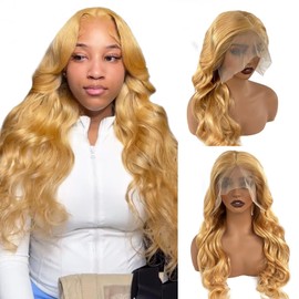Honey Blonde Wig Human Hair Body Wave 13x4 HD Lace Front Wigs Human Hair Colored #27 Honey Blonde Glueless Frontal Wigs Human Hair Pre Plucked 28 Inch Wavy Honey Blonde Lace Front Wig 150% Density
