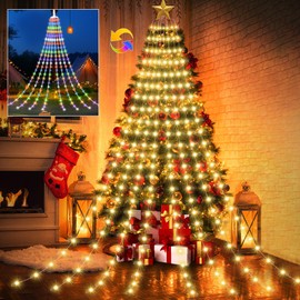 Urvoix Christmas Tree Lights Waterfall, 7.87 ft x 8 Lines 384 LED Christmas Decoration Lights, 8 Modes Color Changing Christmas String Lights for Xmas Tree Holiday Yard Party Decoration(Multi-Colored)