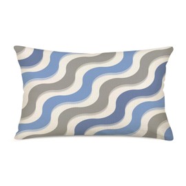 Asamour Blue Grey Decorative Wave Line Lumbar Pillow Covers 12x20 Inch, Geometric Boho Elegant Gray Blue White Decor Mid Century Farmhouse Throw Pillows Accent Cushion Cases for Sofa Bed Decorations