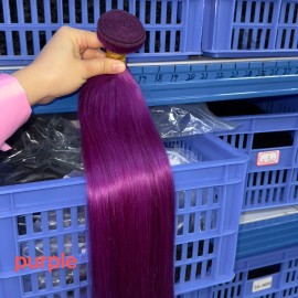 Bright Blonde Seamless Weft Hair Extension Human Double Drawn Invisible Hair Extensions Piano Color Burmese Curly Raw Human Haircolor: Purple, Stretched Length: 24"