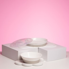 Twistshake Baby Tableware Set Mini + Bowl | Baby Suction Plate + Baby Placemat (31x17cm) + Bowl | BPA-Free | Food Training Plate | White