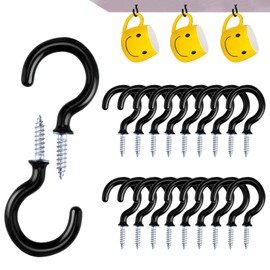 Ganchos de Techo de Gancho de la Taza, Ganchos para 20 Tazas, para Uso en Interiores y Exteriores, Ganchos de Taza de Metal para Colgar Tazas, Macetas, Luces, Toallas de Cocina (Negro, 1 pulgada)