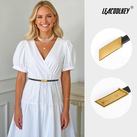LEACOOLKEY Thin Leather Belt Women Skinny Belt for Dress Jeans Ladies Thin Waist Belt with Gold Silver Buckle 0.5" Width