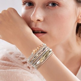 Wovanoo Leather Wrap Bracelet Set 3Pack Wrist Cuff Bracelet for Women Girls Multilayer Magnetic Clasp Bracelet Leopard Crystal Bracelet Gold