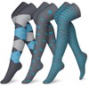 CHARMKING 3 Pairs Thigh High Compression Socks for Women and Men 15-20 mmHg Boost Circulation and All Day Comfort (L/XL, Blue/Blue/Grey)