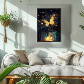 MAXBYE Glowing Butterfly Diamond Painting Kits for Adults, DIY Diamond Art Kits Round Full Drill Diamond Dots, Diamond Painting Gem Arts for Home Wall Decor 12x16 inch