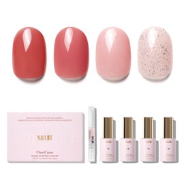 NAILOG Gel Nail Polish Set - 4 Colors Top Coat Color Gel Base 3-In-1 Soak Off UV Gel Polish Kit for Home DIY & Birthday Gifts for Women | Nude Sienna, Nude Rose, Nude Pink, Silver Flakie Pink