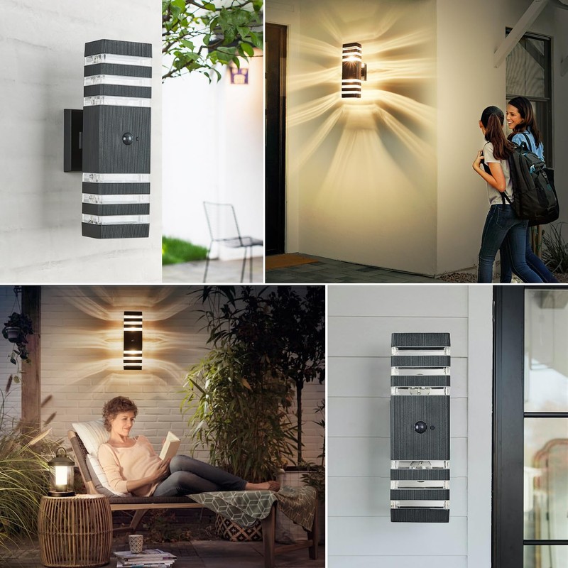 2 Pack Motion Sensor Outdoor Wall Light Fixture Up Down